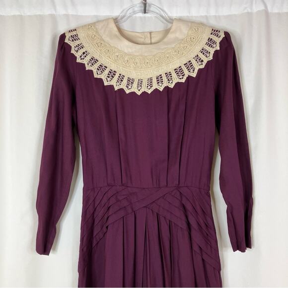 Kathie Lee Vintage Plum Samantha Lace Button Rayon Dress Womens 6 - Picture 2 of 7